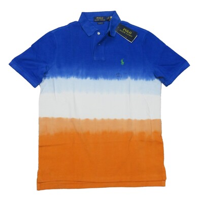 Polo Ralph Lauren Men's Blue Multicolor Tie-Dye Classic Fit Mesh Polo Shirt 