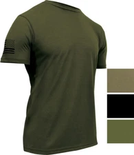 Mens Tactical Athletic Muscle T-Shirt with US Flag & Loop Field Solid Poly Tee