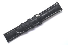 22mm Black/White Croco Embossed Leather Watch Band Black Tone Push Button Clasp