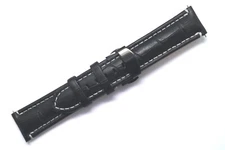 22mm Black/White Croco Embossed Leather Watch Band Black Tone Push Button Clasp