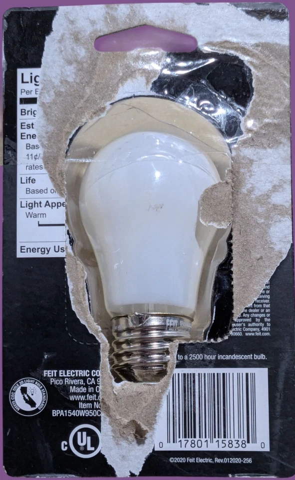 Feit Electric 40W LED A15 Daylight Bulb Dimmable 5000K 450 Lumens 120V Appliance - Image 4 of 4