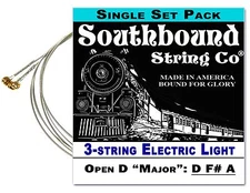 Cigar Box Guitar String Set: 3-string Electric Light Open D Tuning 