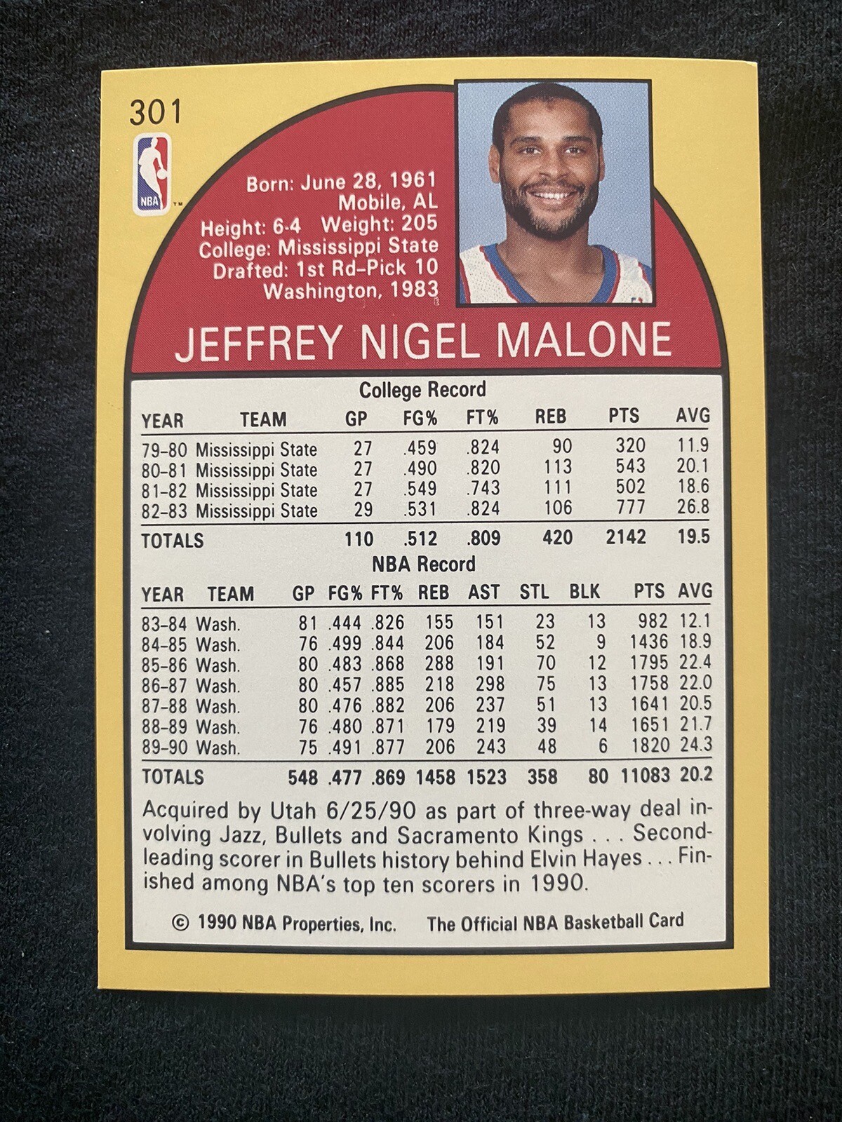 1990 NBA Hoops Jeff Malone 301 Washington Bullets eBay