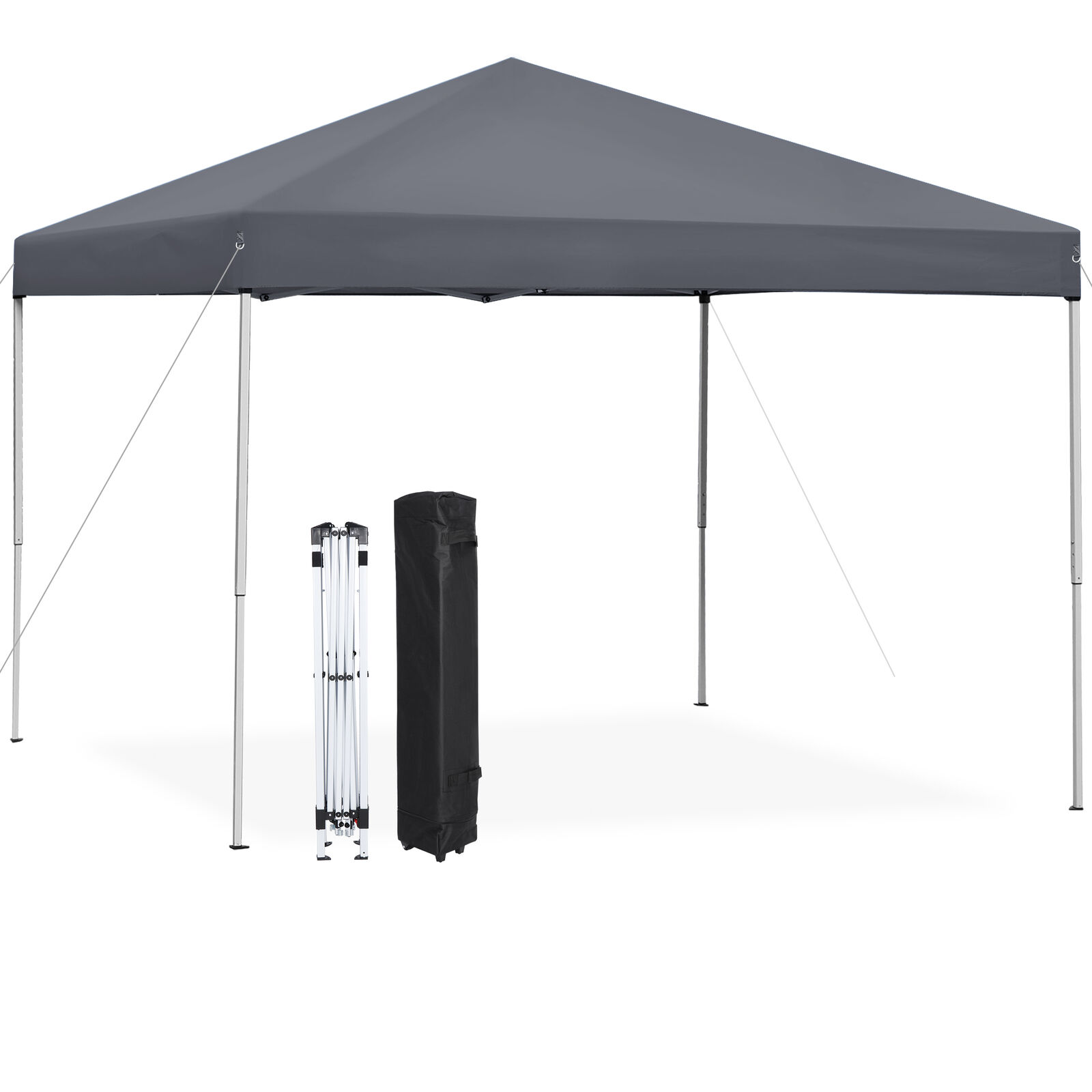 Pop Up Canopy Tent 10x10 Adjustable Heights w/Wheeled Bag Rope Outdoor Grey