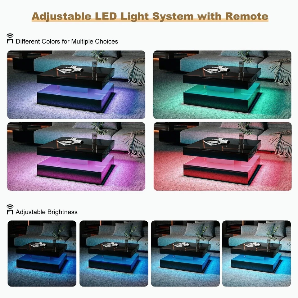 Светодиодный журнальный столик с подсветкой центр коктейльный столик гостиная глянцевый черный - Изображение 4 из 4