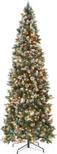 6Ft Pre-Lit Pencil Christmas Tree, Partially Flocked  Frosted Slim Holiday Tree