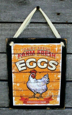 Dairy Farm Fresh Eggs Chicken Hen Rustic Farmhouse Wooden Wall Sign Plaque