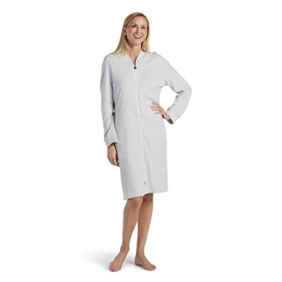 MISS ELAINE Gray Soft Brushed Knit FULL ZIP ROBE Bathrobe Womens Size LARGE  NEW