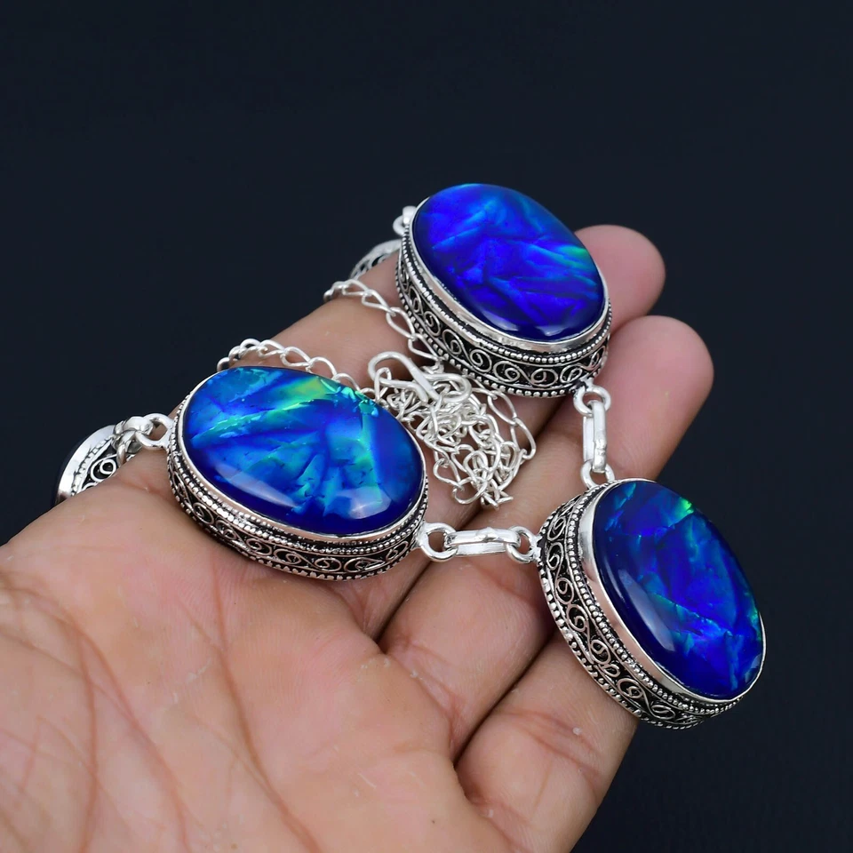 Collana In Opale Triplo Australiano In Argento Sterling 925 Per Regali - Immagine 2 di 4