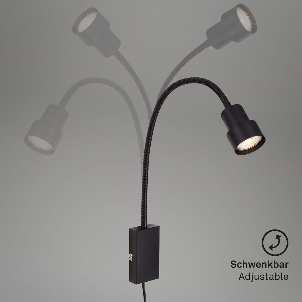 Lampada da letto LED lampada da letto touch flessibile GU10 5 W nero metallo Briloner foto 4