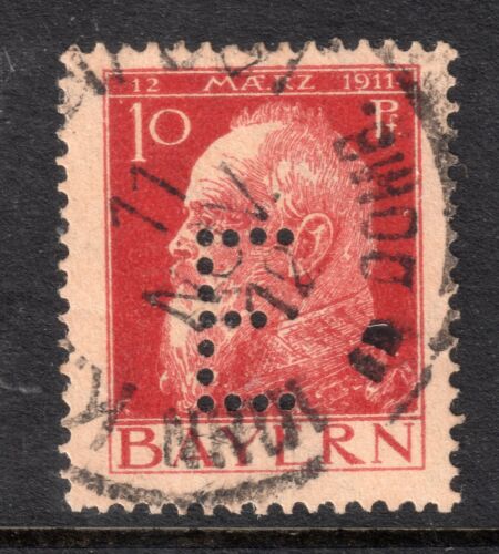 BAVARIA = `E` PERFIN on 1911 10pf.  with clear 1912 Single Ring cancel. - Afbeelding 1 van 2