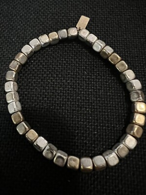 Camvas Silver And Gold Square Beaded Stretch Bracelet Size 7