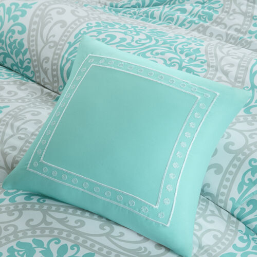 BEAUTIFUL CHIC LIGHT AQUA BLUE TEAL BEACH MODERN GREY WHITE SOFT COMFORTER SET - Picture 3 of 4