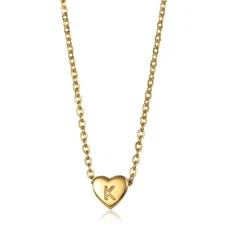 Dainty Gold Plated Heart Initial Letter Pendant Necklace for Girls Kids Jewelry