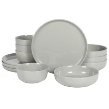 Gibson Home Oslo 12-Piece Porcelain  Scratch Resistant Dinnerware Set, Grey,