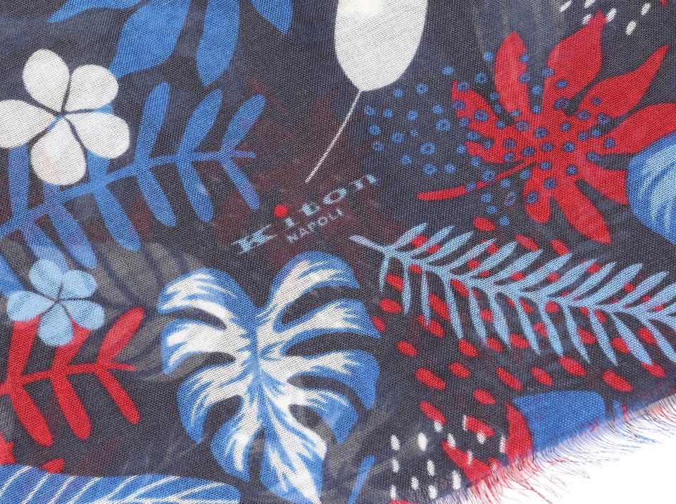 NUEVO CON ETIQUETAS BUFANDA KITON azul floral modal 70x180 cm hecho a mano extralujo Italia Foto 4 de 4