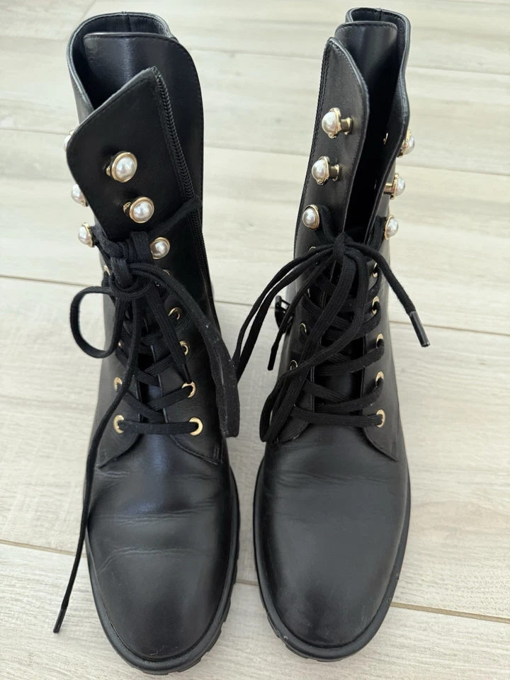 Stuart Weitzman женщина лодыжки черный кожаный боя ботинки с жемчугом 7.5B - Изображение 4 из 4