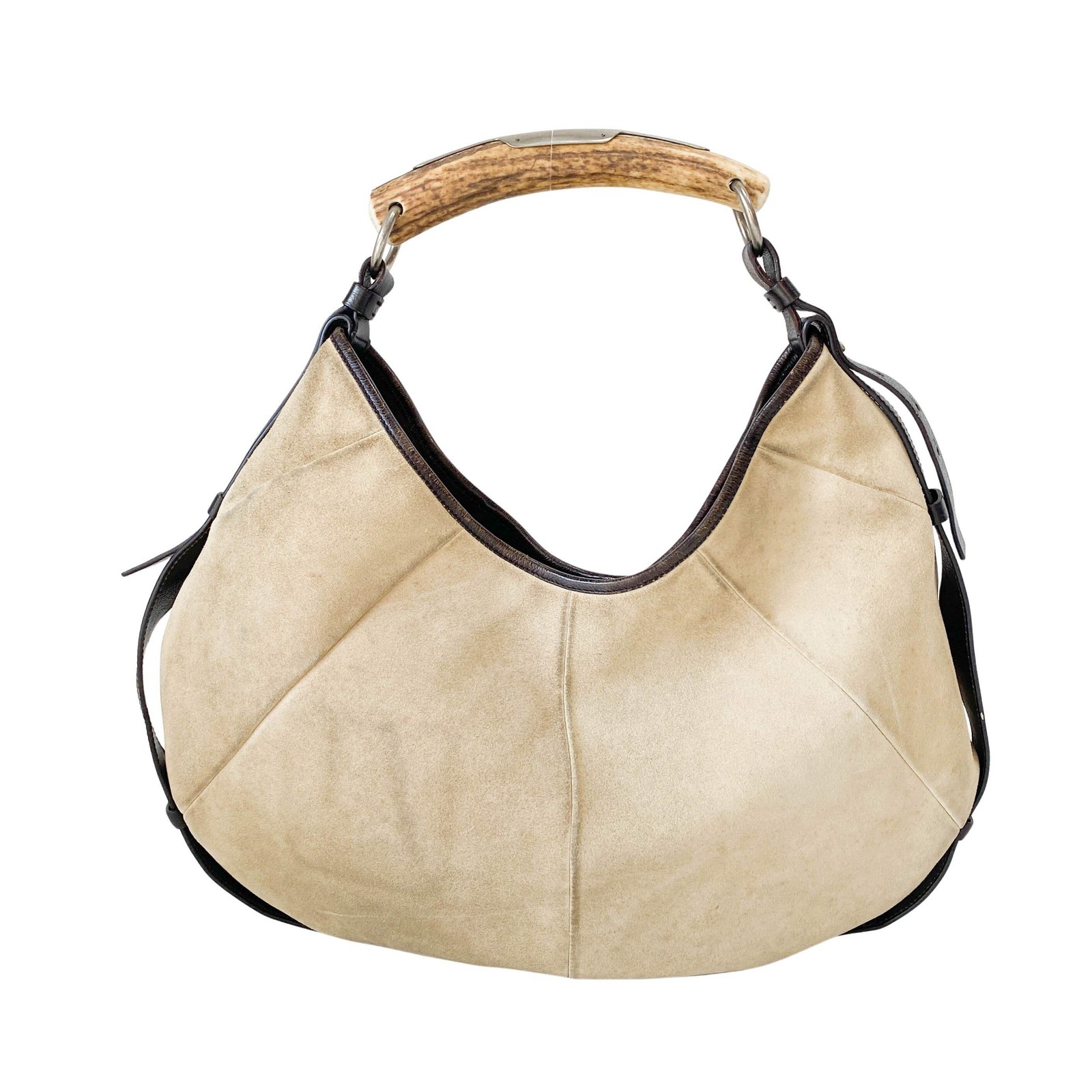 Borsa a tracolla SAINT LAURENT Mombasa beige scamosciata