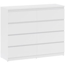 HOMCOM Cassettiera 8 Cassetti in Legno Senza Maniglie 120x39x100 cm Bianco