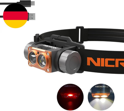 NICRON H25 Stirnlampe LED Mit Rotlicht USB Wiederaufladbar Superhelle 1500 Lumen