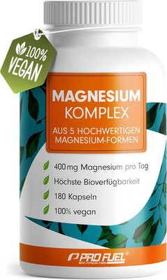 Magnesium Komplex 180 Kapseln, 400 Mg Elementares Magnesium Pro Tag, 5 Hochwerti