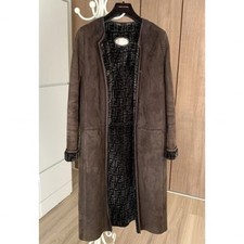 Fendi Selleria FF Zucca Shearling Reversible Long Coat Brown IT38 Handmade