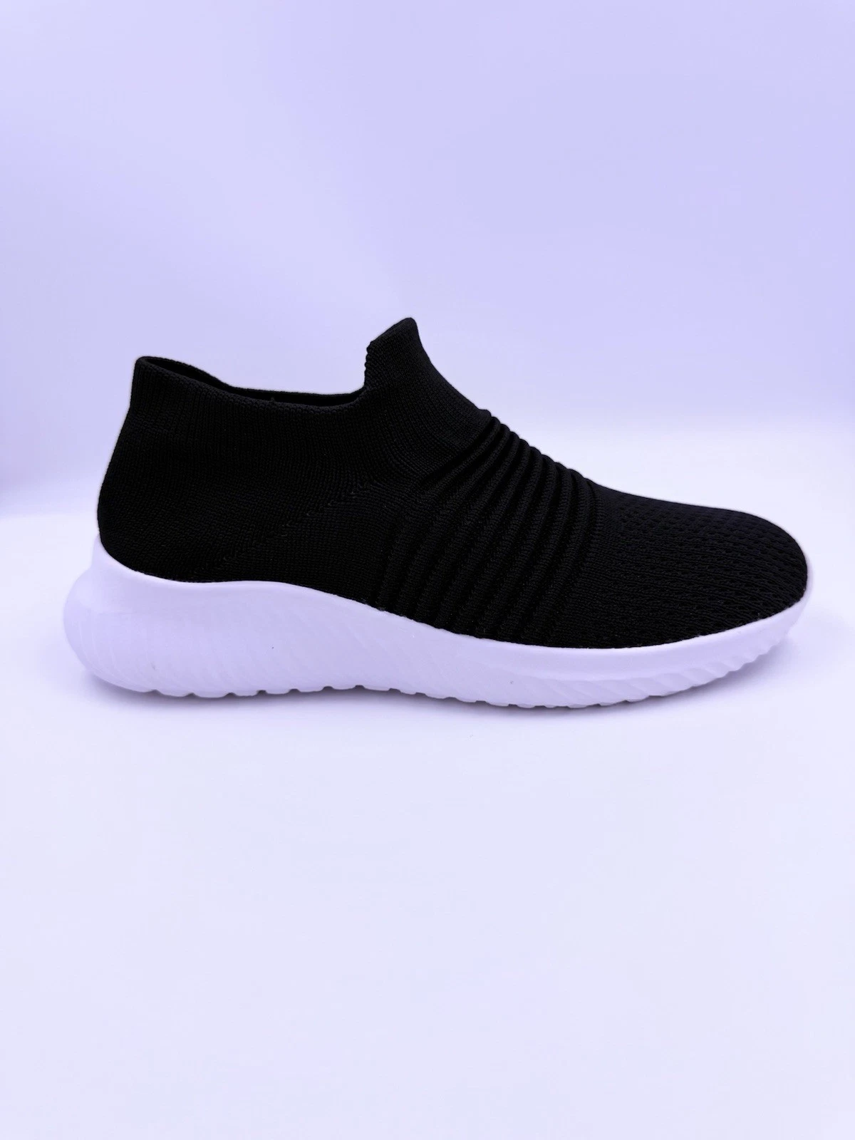 6 Women’s Black Slip On Sneakers Lightweight Breathable Knit Walking Shoes