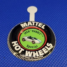 VTG HOT WHEELS JACK RABBIT SPECIAL REDLINE METAL BADGE / BUTTON / PIN  1969 HK