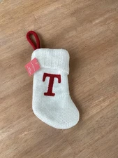 Wondershop Monogram Mini Christmas Stocking Initial Letter T White Knit 8” NWT