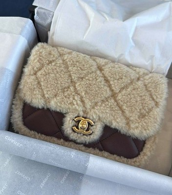 Auth BNIB Chanel Dark Brown 25K Mini Shearling Teddy Mini Flap Bag