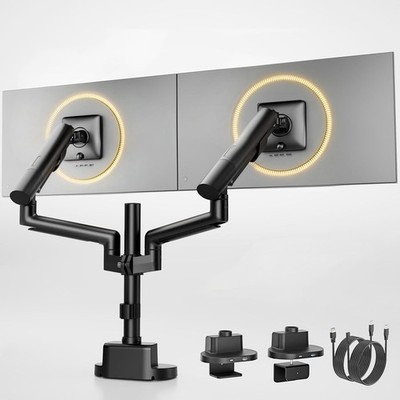 monTEK Dual Monitorarm Tischhalterung USB Hub 17-35 Zoll VESA schwarz