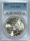 1922 Peace Dollar, MS 63 PCGS, NR
