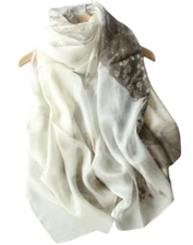 100% Silk 70x53" large Scarf Women shawl Wrap neckerchief beige gray thin JH8-9