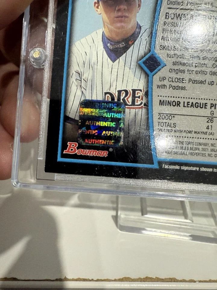 2001 Jake Peavy SD Padres Autograph Bowman Rookie Buy Back Certified 07/13 Rare - Image 3 of 3