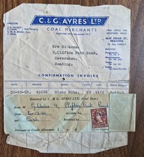 1961 C. & G. Ayres Coal Merchants, factura de lectura de Friar Street