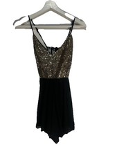 WINDSOR Gold Metallic Sequin Strappy Black Mini Party Romper  Small