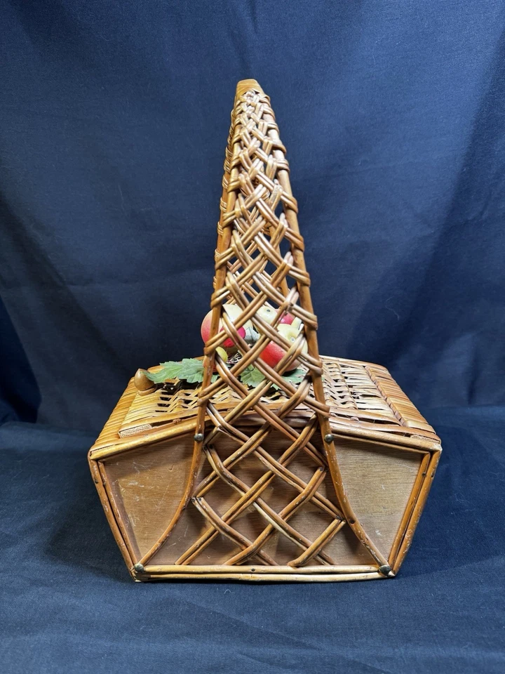 Bolso de Mano Vintage Años 50 Hecho a Mano Mimbre Paja Cartera Fruta Mediados de Siglo Hecho en España Foto 2 de 4