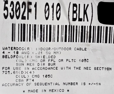 Belden 5302F1 18/4C WaterDog Shielded Direct Burial PLTC-ER Control Cable /50ft