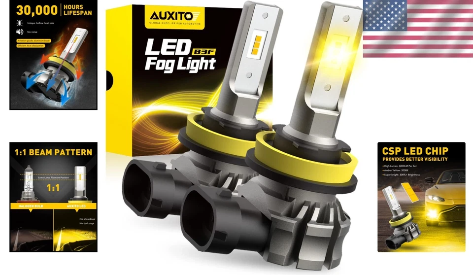10-Minute Installation H11/H8/H16 LED Fog Lights - 6000L, 3000K Amber Yellow - Image 2 of 4