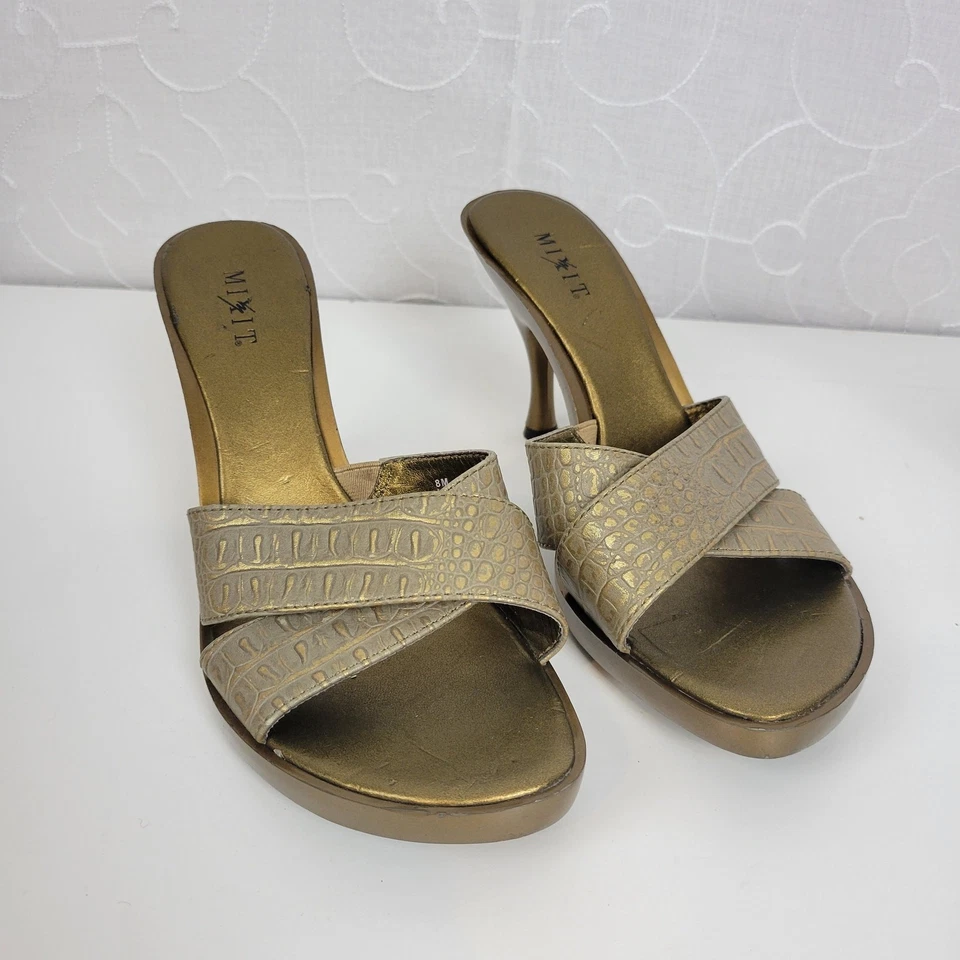 Mixit Mujer Tacones Talla 8 Verde Reptil Cuero Repujado Sin Cordones Foto 2 de 4