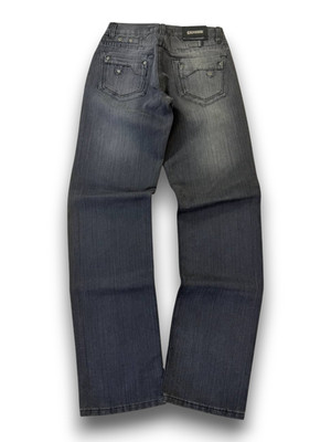Vintage Faded Blue Bootcut Jeans Y2K Mid Rise Flared Denim Pants Washed Grunge