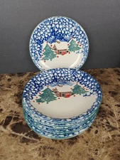Set Of 8 Salad Plates Tienshan Folk Craft Cabin In The Snow 7.75”