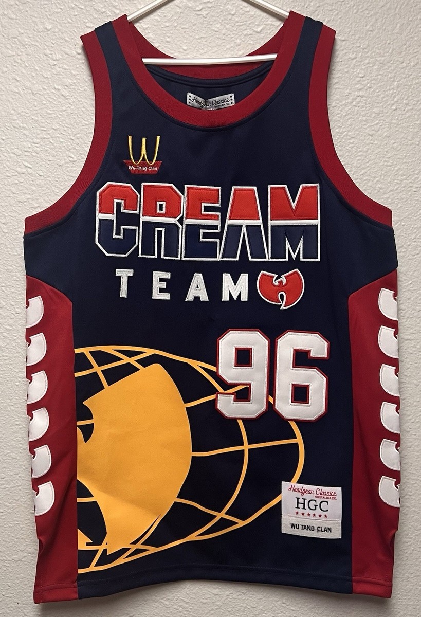 WU TANG Clan Cream Team Sewn Basketball Jersey Gza Raekwon Rza