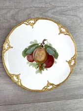 KPM Berlin Pageantry Plate Fruit Plate Fruits Red Plums Detailed Gold Edge 8.75"