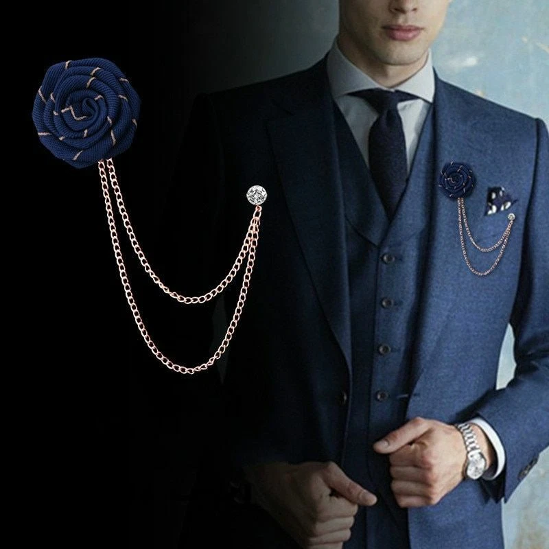 Men Rose Flower Brooch Tassel Chain Lapel Pin Fabric Suit Brooches Handmade  Pins | Ebay