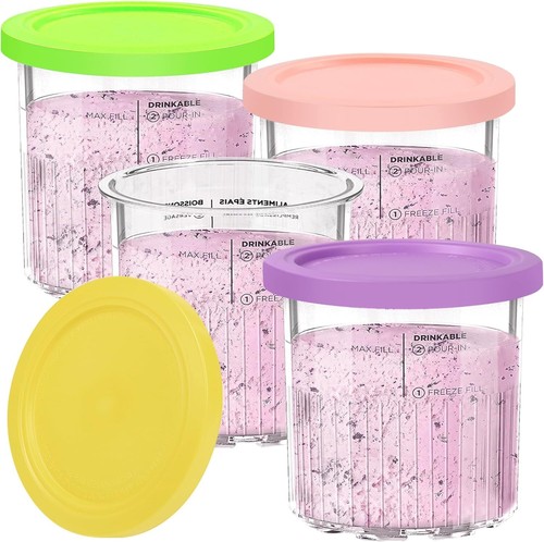 🍦Replacement For Ninja Creami Deluxe Pints and Lids-4 Pack-24OZ Ice Cream Maker - Picture 7 of 30