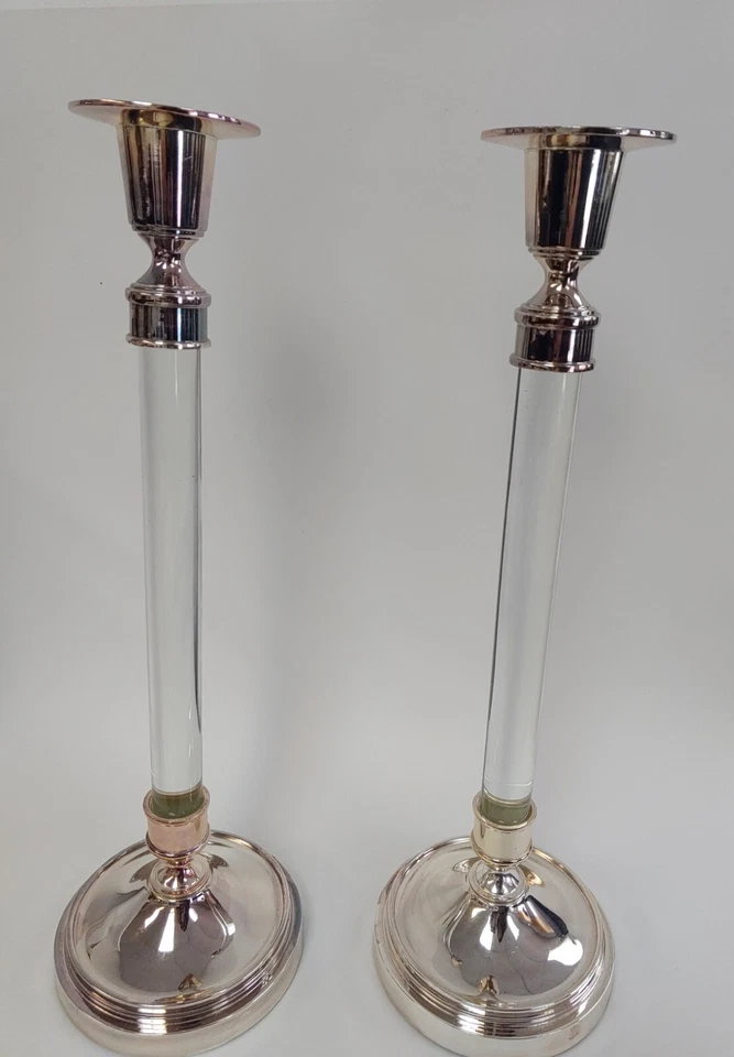 Exquisito par de candelabros de herrajes de restauración línea retirada placa de plata rosa Foto 3 de 4