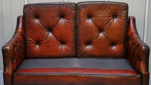 135CM WIDE CIRCA 1900 FULLY RESTORED WHISKY BROWN LEATHER LUTYEN'S VICEROY SOFA - Picture 12 of 12