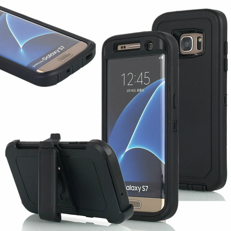 Funda con pantalla para Samsung Galaxy S7 con clip para cinturón se adapta a defensor) negra Foto 3 de 4