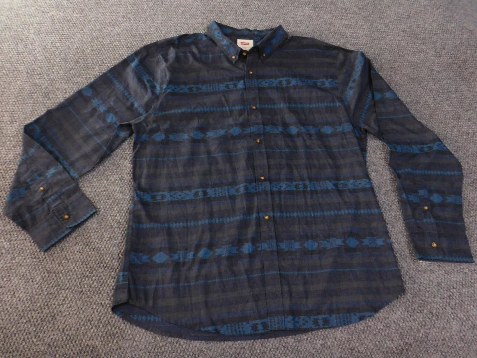 Levis Shirt Mens 2XL XXL Blue aztec tribal button up classic casual western - Image 3 of 4